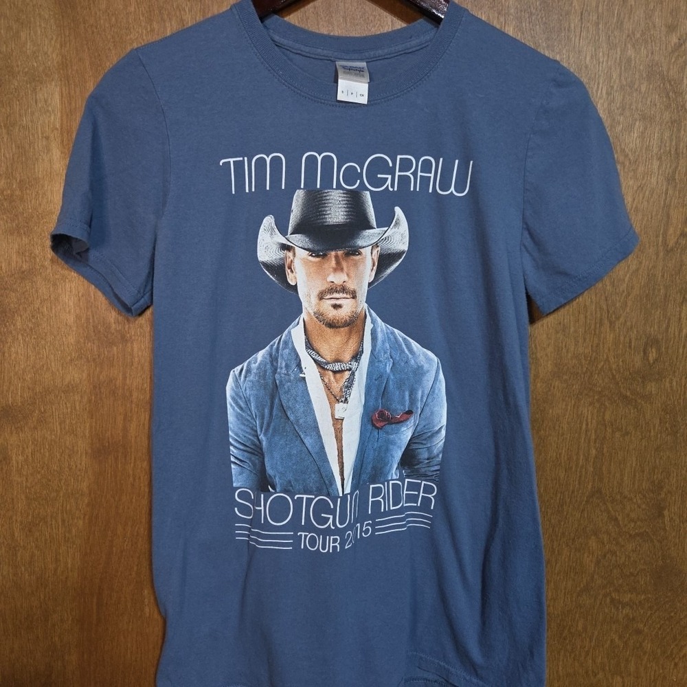 Tim McGraw Shotgun Rider Tour 2015 Shirt Small Blue Cotton Graphic Concert Tee